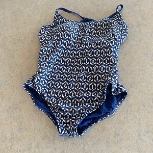 Time and Tru Navy and White Geometric One-Piece Swimsuit